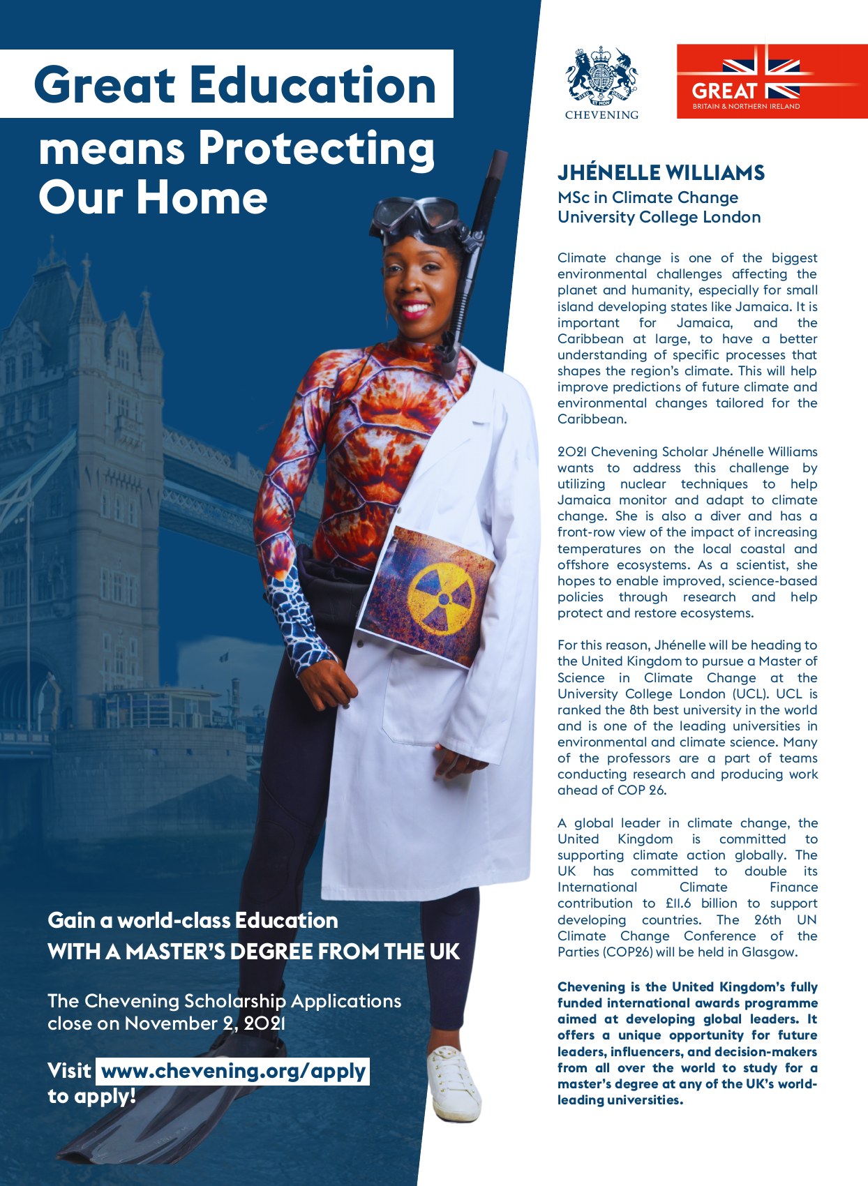 Jhénelle Williams — Chevening scholar profile design